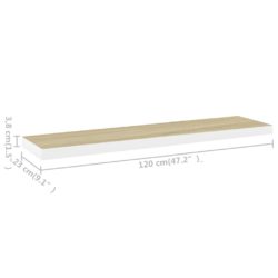 Flytende vegghyller 2 stk eik og hvit 120×23,5×3,8 cm MDF