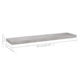 Flytende vegghyller 2 stk betonggrå 90×23,5×3,8 cm MDF