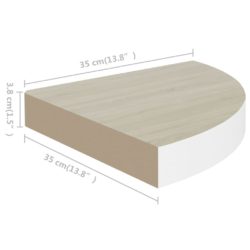 Hjørnehyller vegghengt 2 stk eik og hvit 35x35x3,8 cm MDF