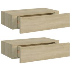 Veggmonterte skuffehyller 2 stk eik 40×23,5×10 cm MDF