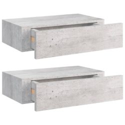 Veggmonterte skuffehyller 2 stk betonggrå 40×23,5×10 cm MDF