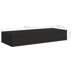 Veggmontert skuffehylle svart 60×23,5×10 cm MDF