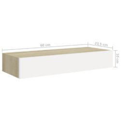 Veggmonterte skuffehyller 2 stk eik og hvit 60×23,5×10 cm MDF