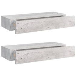 Veggmonterte skuffehyller 2 stk betonggrå 60×23,5×10 cm MDF