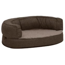 Ergonomisk hundeseng med linutseende og fleece 60×42 cm brun