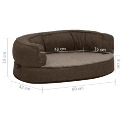 Ergonomisk hundeseng med linutseende og fleece 60×42 cm brun