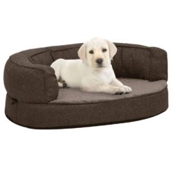 Ergonomisk hundeseng med linutseende og fleece 60×42 cm brun