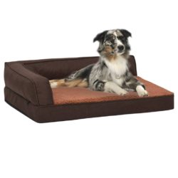 Ergonomisk hundeseng med linutseende og fleece 60×42 cm brun