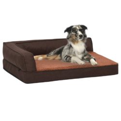 Ergonomisk hundeseng med linutseende og fleece 75×53 cm brun