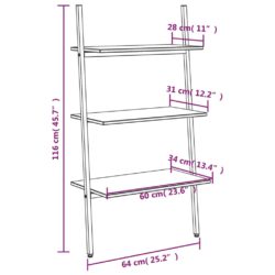 Stigehylle 3 etasjer lysebrun og svart 64x34x116 cm