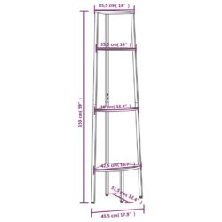 Hjørnehyller 4 etasjer lysebrun og svart 45,5×31,5×150 cm