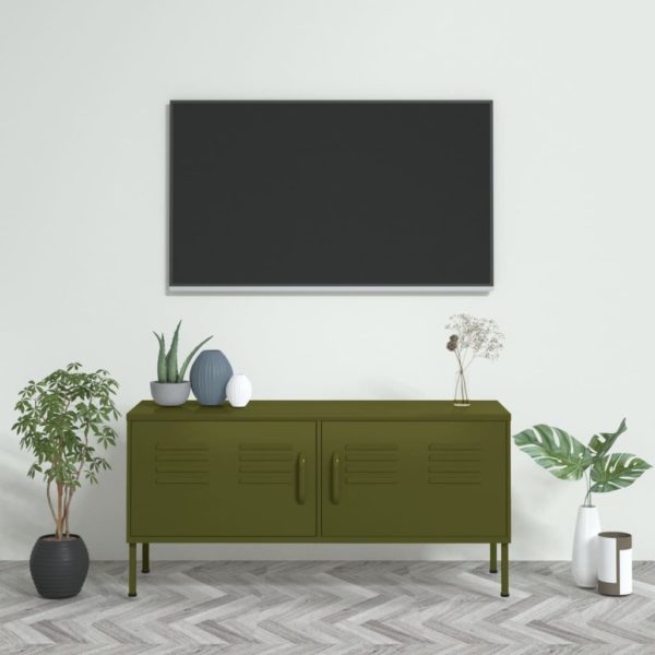 TV-benk olivengrønn 105x35x50 cm stål