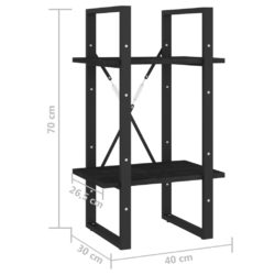 Bokhylle 2 nivåer svart 40x30x70 cm heltre furu