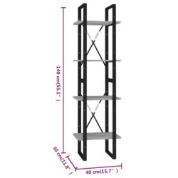 Bokhylle 4 nivåer betonggrå 40x30x140 cm konstruert tre