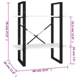 Bokhylle 2 nivåer hvit 60x30x70 cm konstruert tre