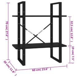 Bokhylle 2 nivåer svart 60x30x70 cm konstruert tre