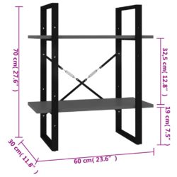 Bokhylle 2 nivåer grå 60x30x70 cm konstruert tre