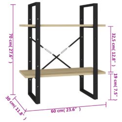 Bokhylle 2 nivåer sonoma eik 60x30x70 cm konstruert tre