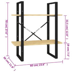 Bokhylle 2 nivåer 60x30x70 cm heltre furu