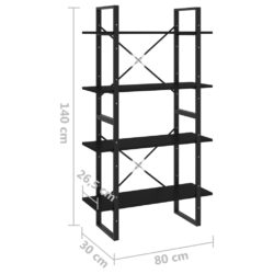 Bokhylle 4 nivåer svart 80x30x140 cm konstruert tre