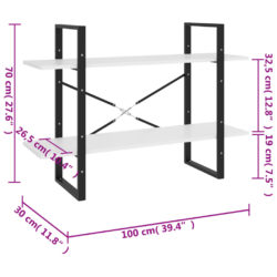 Bokhylle 2 nivåer hvit 100x30x70 cm konstruert tre