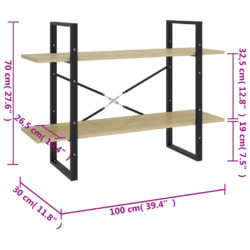 Bokhylle 2 nivåer sonoma eik 100x30x70 cm konstruert tre