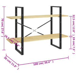 Bokhylle 2 nivåer 100x30x70 cm heltre furu