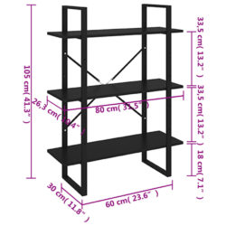 Bokhylle svart 80x30x105 cm konstruert tre