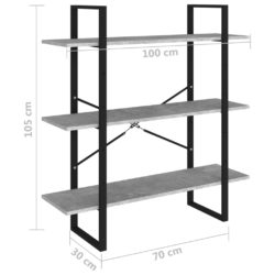 Bokhylle betonggrå 100x30x105 cm konstruert tre