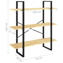 Bokhylle 3 nivåer 100x30x105 cm heltre furu