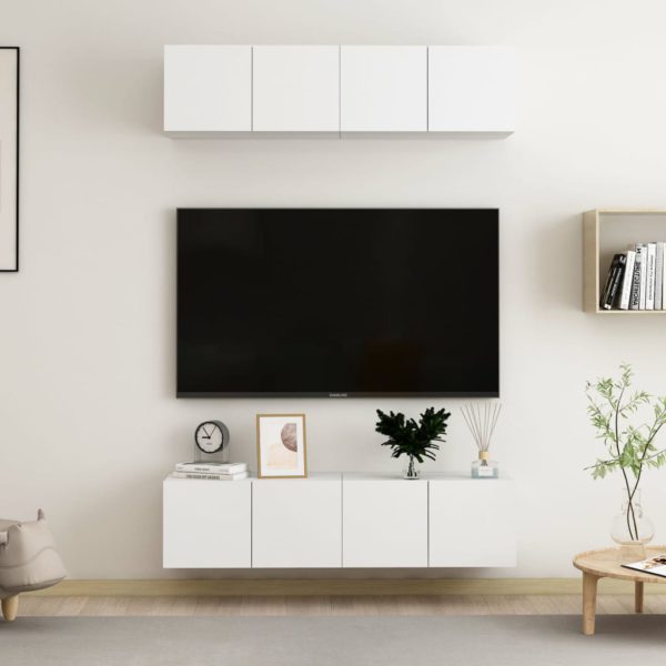 TV-benker 4 stk hvit 60x30x30 cm konstruert tre