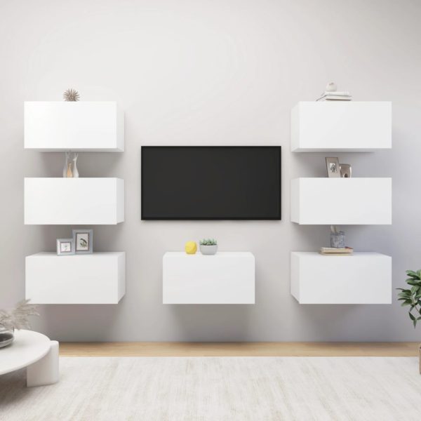 TV-benker 7 stk hvit 30,5x30x60 cm konstruert tre