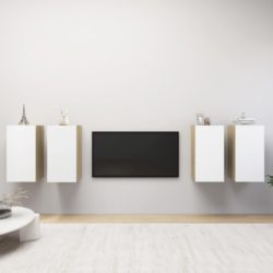 TV-benker 4 stk hvit og sonoma eik 30,5x30x60 cm konstruert tre