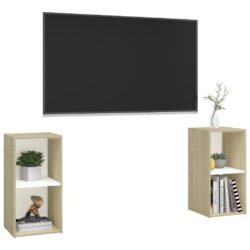 TV-benker 2 stk hvit og sonoma eik 72x35x36,5 cm konstruert tre