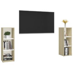 TV-benker 2 stk hvit og sonoma eik 107x35x37 cm konstruert tre