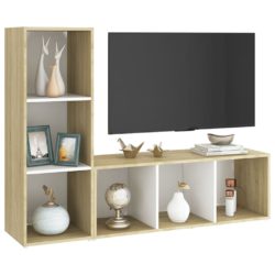 TV-benker 2 stk hvit og sonoma eik 107x35x37 cm konstruert tre