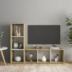 TV-benker 2 stk hvit og sonoma eik 107x35x37 cm konstruert tre