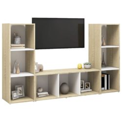 TV-benker 3 stk hvit og sonoma eik 107x35x37 cm konstruert tre