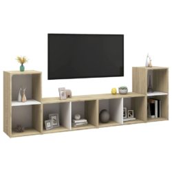 TV-benker 4 stk hvit og sonoma eik 72x35x36,5 cm konstruert tre