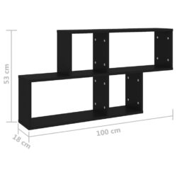 Vegghylle svart 100x18x53 cm konstruert tre