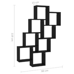 Kubeformet vegghylle svart 90x15x119 cm sponplate