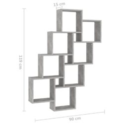 Kubeformet vegghylle betonggrå 90x15x119 cm konstruert tre