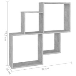 Kubeformet vegghylle betonggrå 80x15x78,5 cm konstruert tre