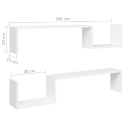 Vegghyller 2 stk hvit 100x15x20 cm konstruert tre