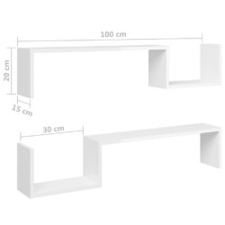 Vegghyller 2 stk høyglans hvit 100x15x20 cm konstruert tre