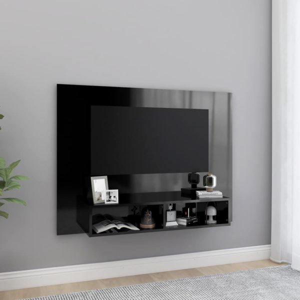 Veggmontert TV-benk høyglans svart 120×23,5x90cm konstruert tre