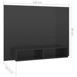 Veggmontert TV-benk høyglans grå 120×23,5×90 cm konstruert tre