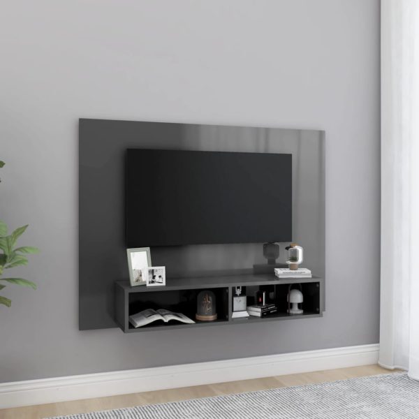 Veggmontert TV-benk høyglans grå 120×23,5×90 cm konstruert tre