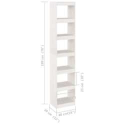 Bokhylle/romdeler hvit 40x30x199 cm heltre furu