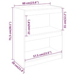 Bokhylle/romdeler 60x30x71,5 cm heltre furu